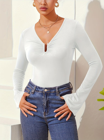 Spring Solid Color Slim Fit Base T shirt Long Sleeve Small Shirt Women Sexy