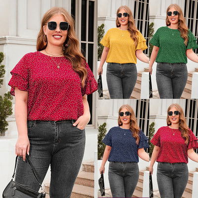 plus Size Polka Dot Loose Fitting Casual T shirt plus Size Women round Neck Short Sleeve Office Top