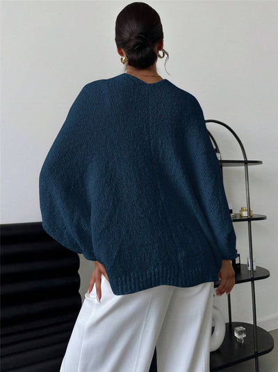 Cross Design Deep V Plunge neck Casual Loose Elegant Simple Sweater