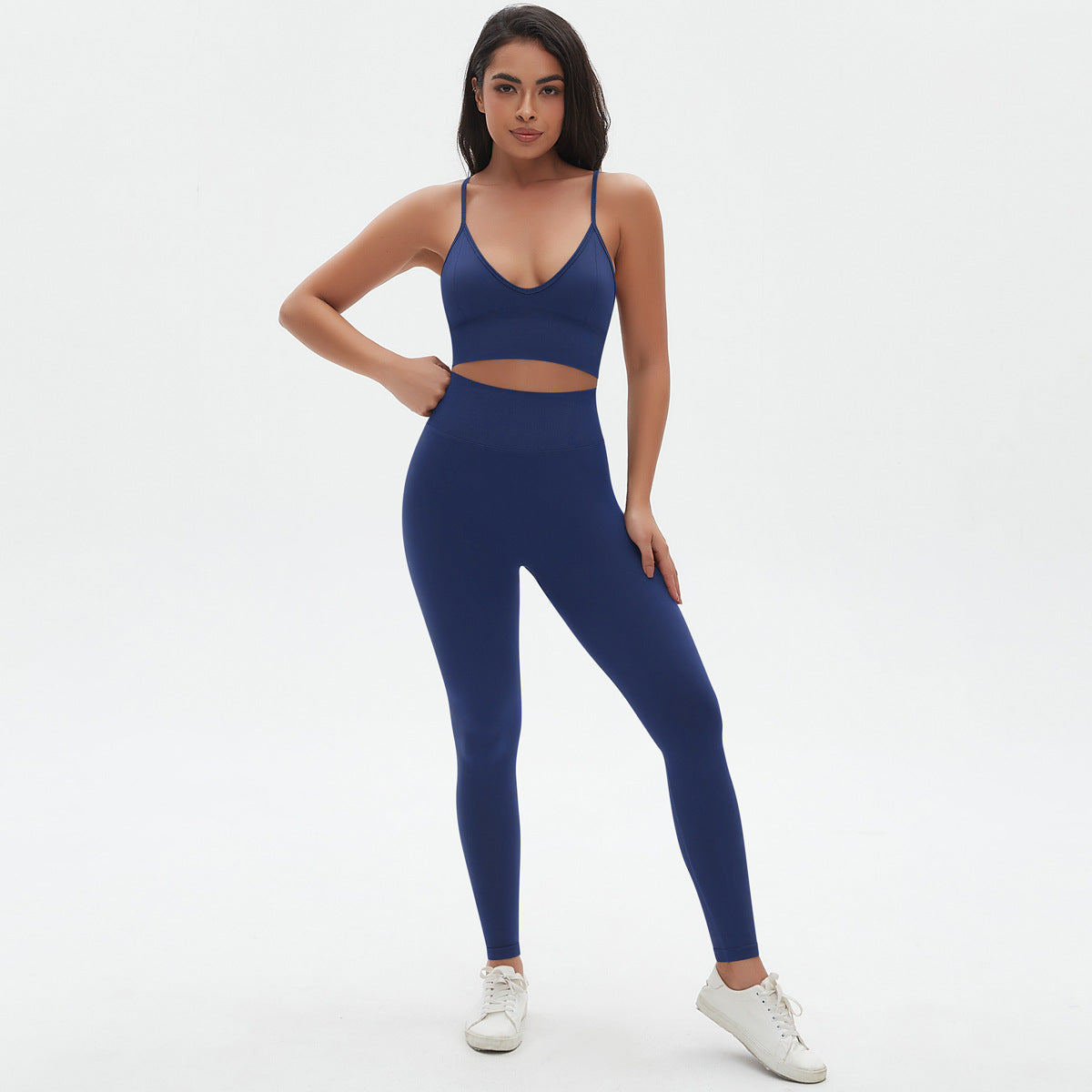 Spaghetti Strap Bra Trousers Suit-Dark Blue