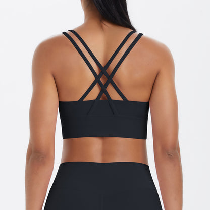 Nude Feel Solid Color Sports Underwear Push up Sexy Double Shoulder Strap Beauty Back Yoga Bra Running Workout Vest Women