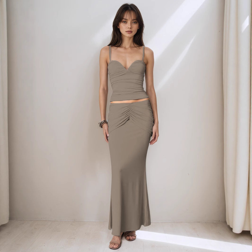 Summer Sexy Hip Elegant Slim Pleated Faux Two Piece Skirt