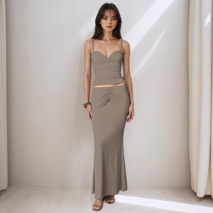 Summer Sexy Hip Elegant Slim Pleated Faux Two Piece Skirt