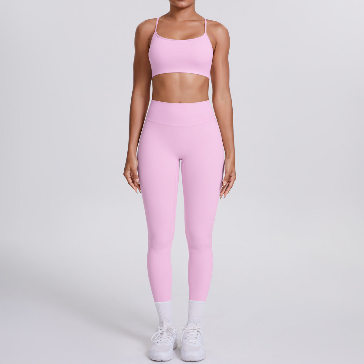 Nude Feel No Embarrassment Line Sports Trousers Sexy Shoulder Strap Beauty Back Running Fitness Pants Yoga Clothes Set