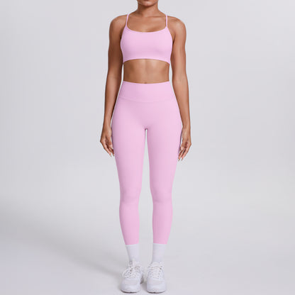 Nude Feel No Embarrassment Line Sports Trousers Sexy Shoulder Strap Beauty Back Running Fitness Pants Yoga Clothes Set