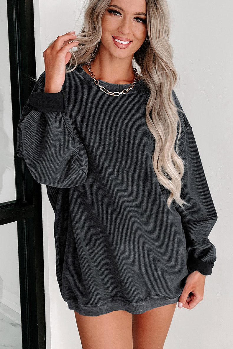 Casual Oversize Solid Color Pullover Women Autumn Winter Thread Knitted Long Sleeved Sweatshirt Women