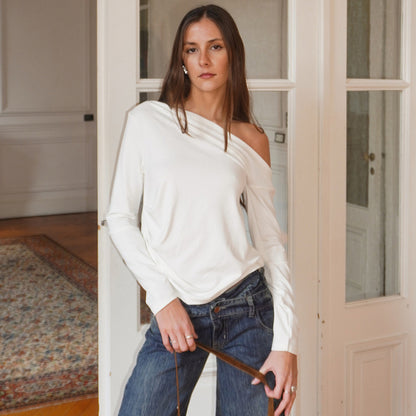 Women Clothing Summer Casual Long Sleeve Shoulder Solid Color Top