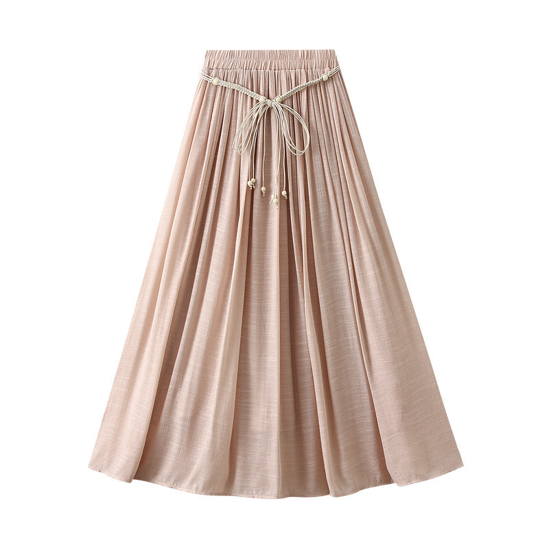 Cotton Linen Skirt Summer Zen Swing Slimming High Waist A line Dress Solid Color A line Skirt Ankle Floor Length Dress