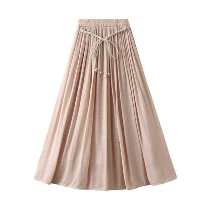 Cotton Linen Skirt Summer Zen Swing Slimming High Waist A line Dress Solid Color A line Skirt Ankle Floor Length Dress