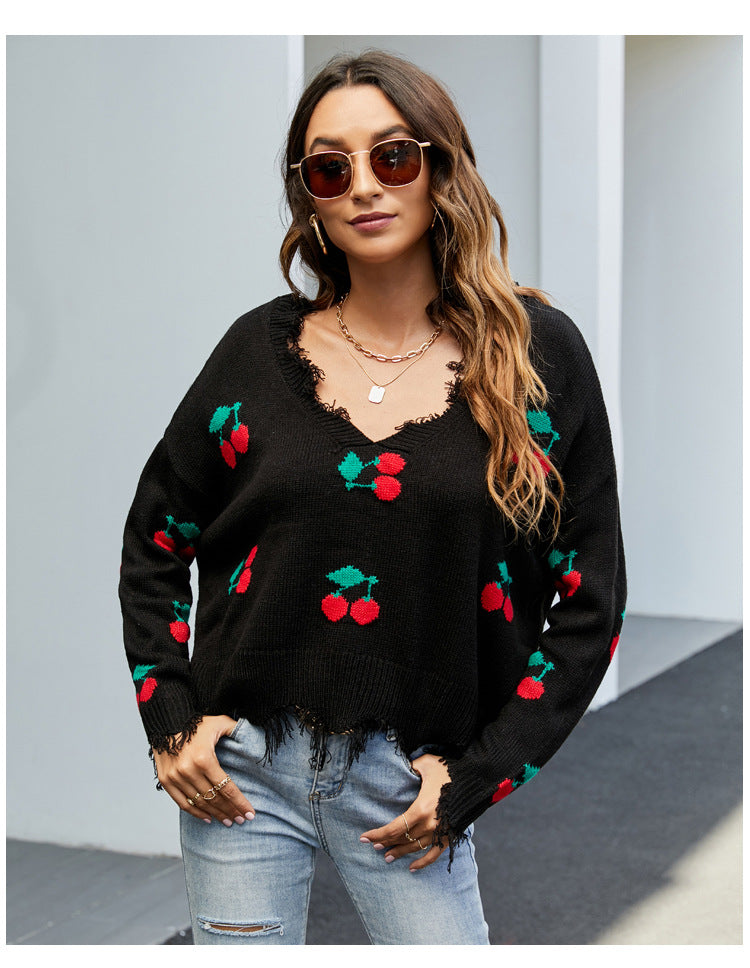 Pullover Women Loose Short V Neck Women Sweater Autumn Winter Tassel Knitwear