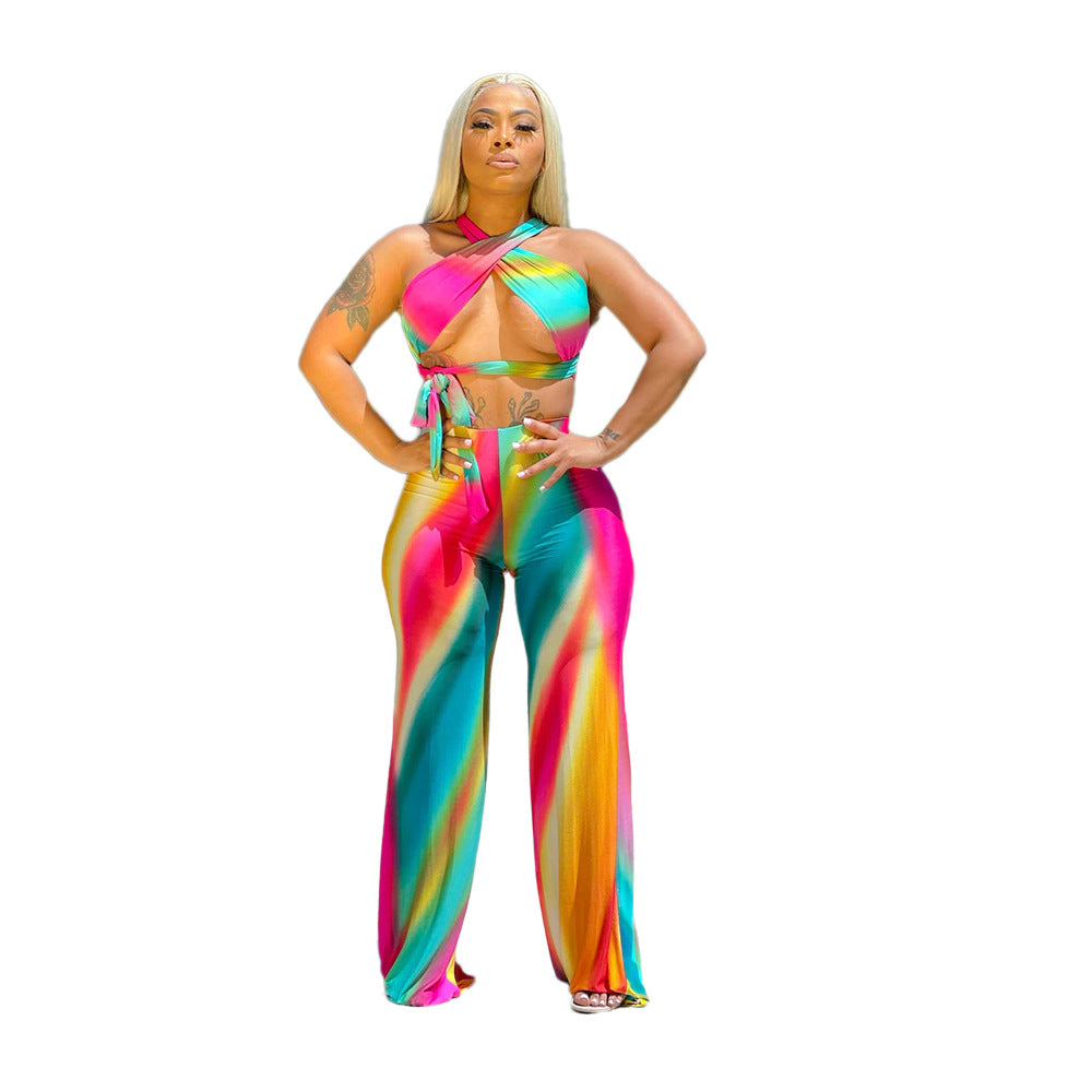 plus Size Women Clothes Sexy Loose Gradient Printing Suit