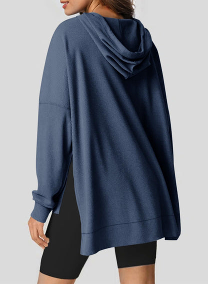 Autumn Winter Women Waffle Knitted Pullover Long Sleeve Sweater Sweatshirt Hoodie Women