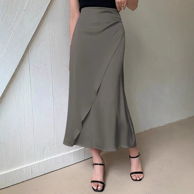Popular Satin Satin Skirt Mid Length Artificial Silk Skirt