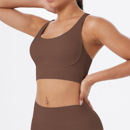 Nude Feel Solid Color Sports Underwear Push up Sexy Double Shoulder Strap Beauty Back Yoga Bra Running Workout Vest Women