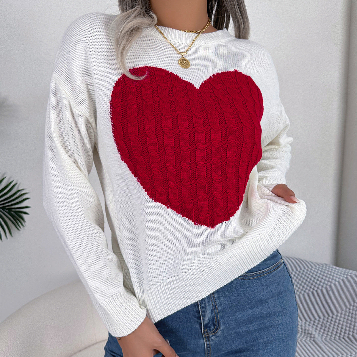 Autumn Winter Twist Love Long Sleeve Pullover Valentine Clothing