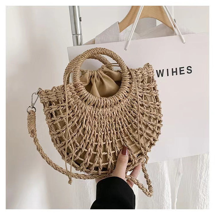 Simple Semicircle Hollow Out Cutout Straw Bag Crossbody Straw Bag Woven Bag Vacation Beach Bag Women Bag - GLAMWEARS