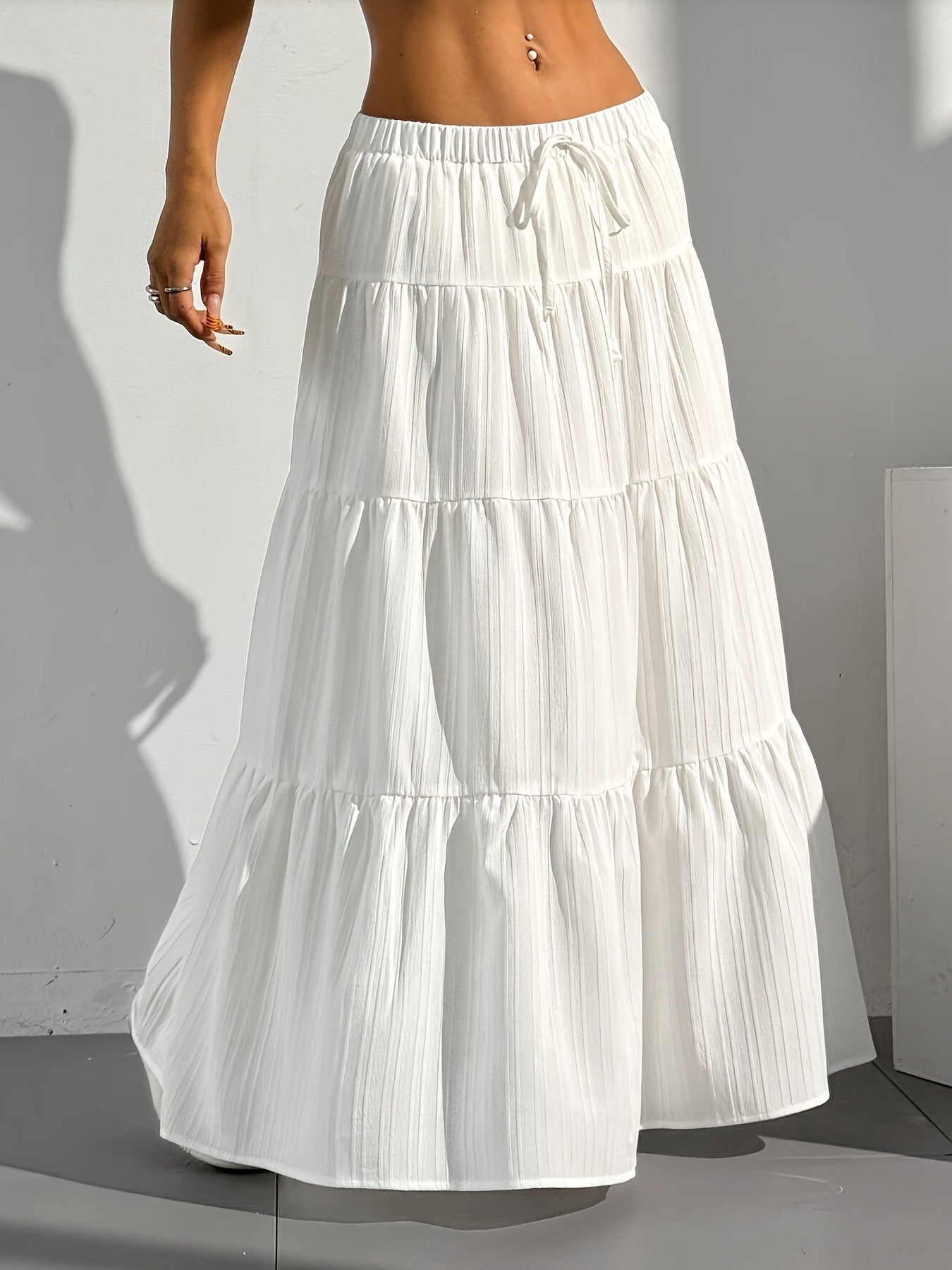 Spring Summer Women Clothing Skirt Lace up Stitching Large Swing Skirt Loose Maxi Dress plus Size Women Clothing