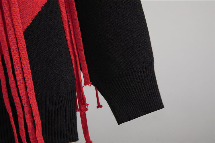 Love Tassel Autumn Winter Sweater Fashionable Knitted round Neck Stitching round Neck Pullover Top Knitting