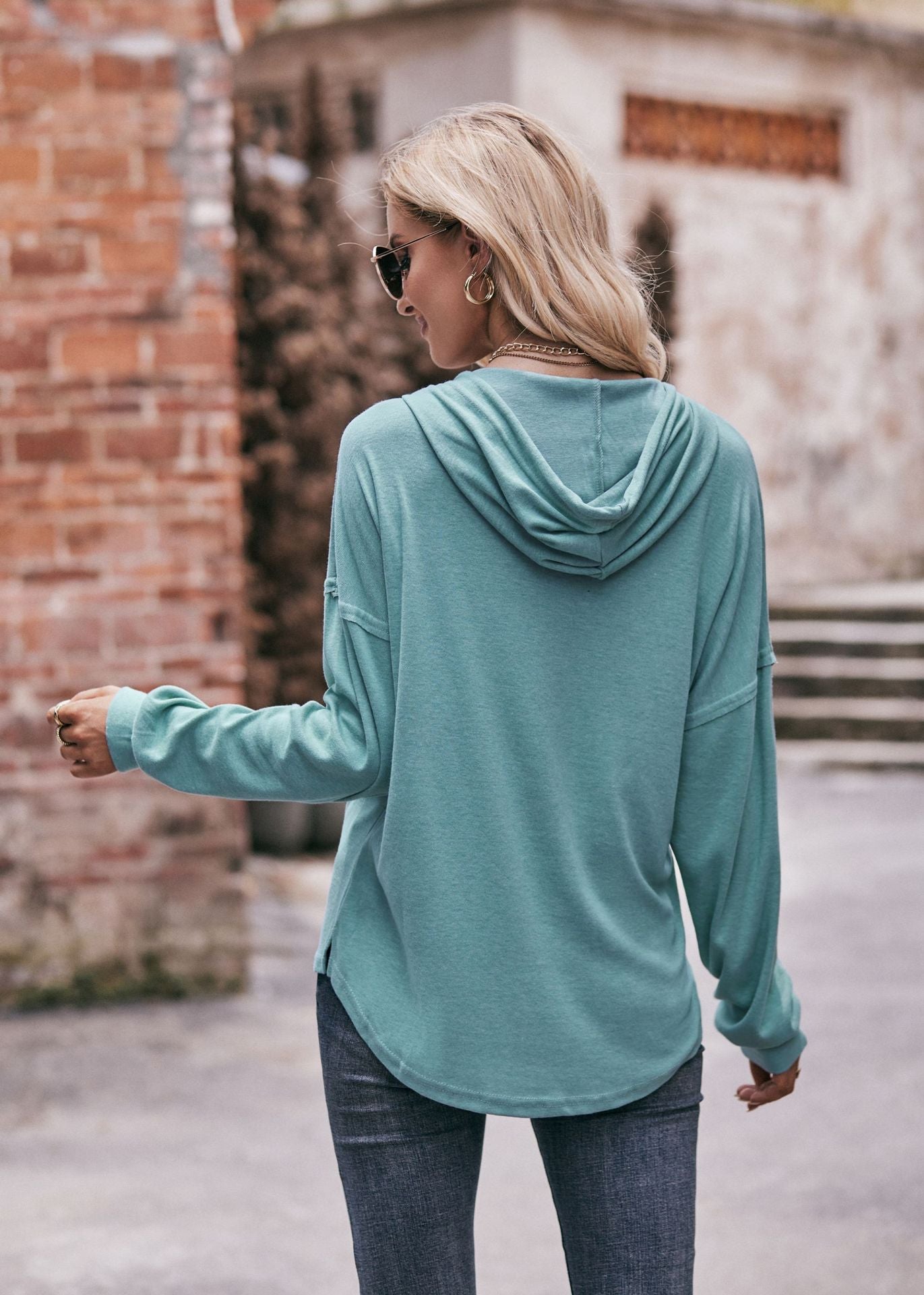 Women Clothing Autumn Winter Casual Loose Solid Color Hoodie Sweatshirt