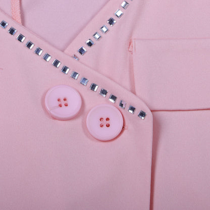 Sexy Solid Color Sheath Suit Rhinestone Heart Shaped Slim Fit Two Piece Suit