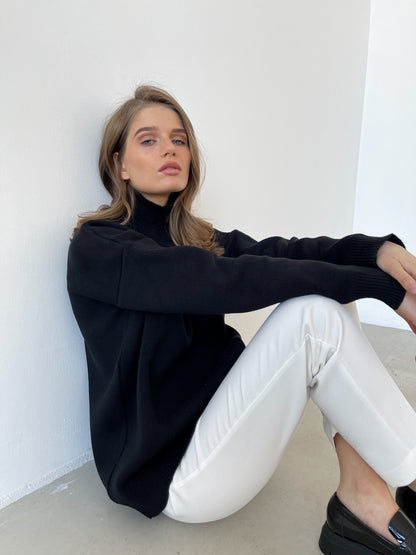 Half Turtleneck Knitted Sweater Autumn Winter Trends All Matching Loose Warm Mock Neck Sweater