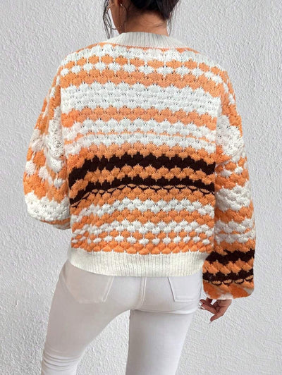 Autumn Winter Office Striped Pullover Loose Outer Wear Idle Knitted Sweater for Women