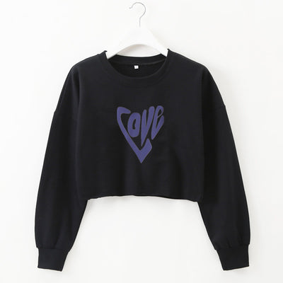 Women Clothing Autumn Winter Love Heart-Shaped Letter Graphic Printing round Neck Short Long-Sleeved Sweatshirt