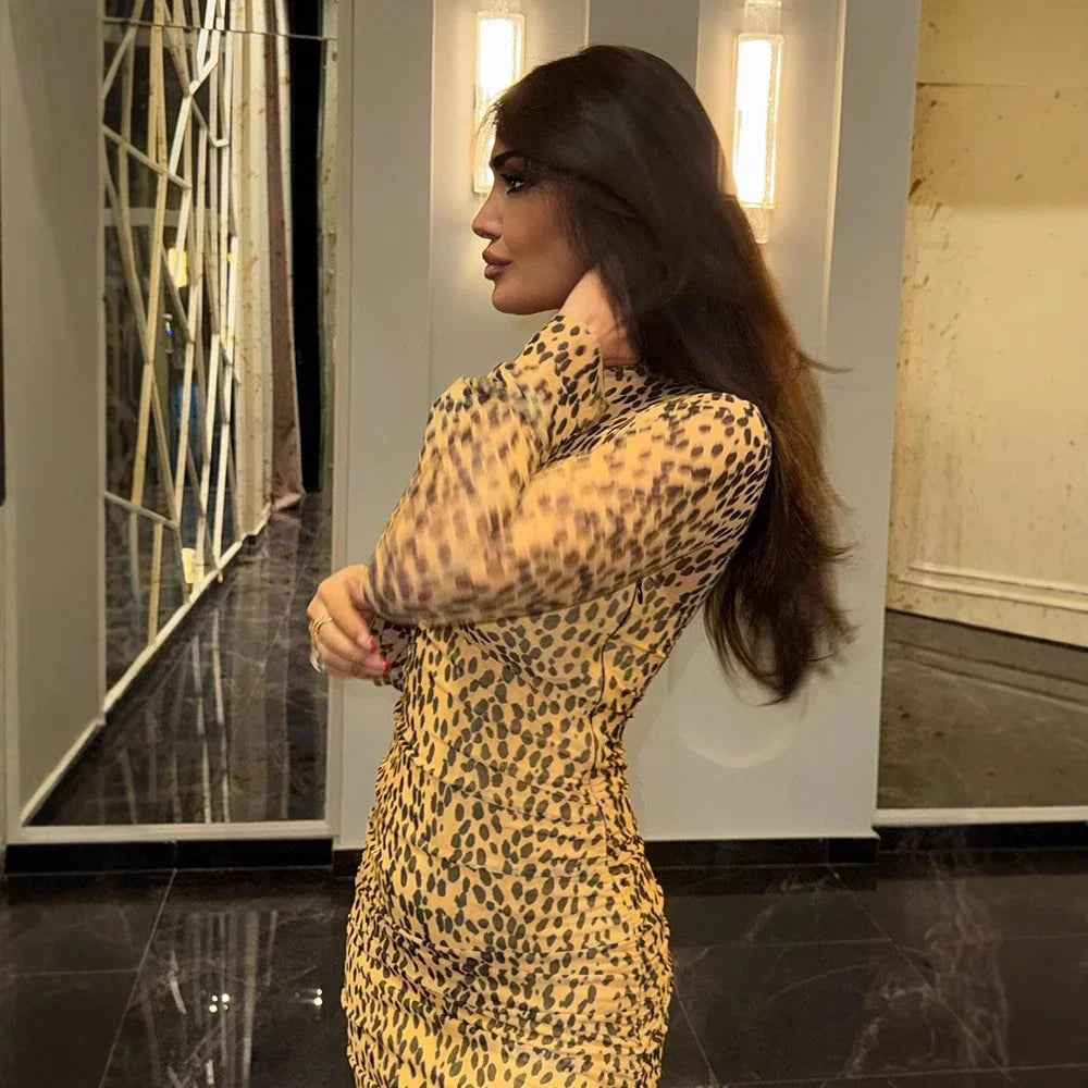 Women Clothing Spring Summer Slim Fit Slimming Leopard Print Trendy Dress Women