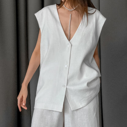 Spring Sleeveless Loose Vest Pants Pajamas Set Casual Comfortable Women Homewear Outerwear