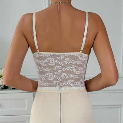 Fresh Lace up A line Slim Fit Sexy Boning Corset Small Lace See through Camisole