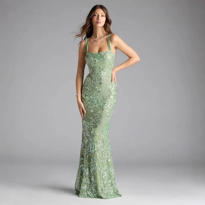 Women Dress Spring Summer Sexy Strap Backless High Slit Socialite Dress