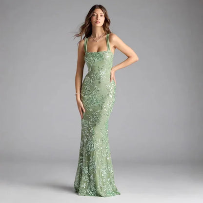 Women Dress Spring Summer Sexy Strap Backless High Slit Socialite Dress