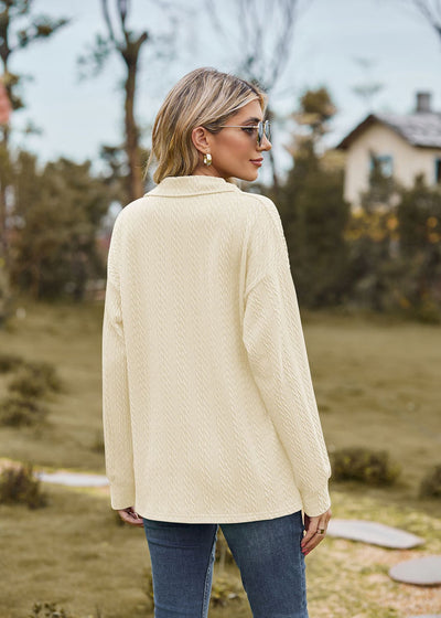 Autumn Winter Solid Color Polo Collar Loose Long Sleeve Sweatershirt Coat Women Jacket