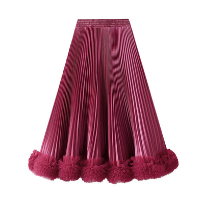 Elegant Pleated Petal Skirt Women High Grade Mid Length A line Skirt Wooden Ear Skirt