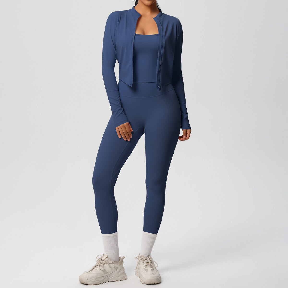 Skinny Yoga Pants High Waist Nude Feel Camisole Sports Zip Long Sleeve Coat Workout Clothes Three Piece Set