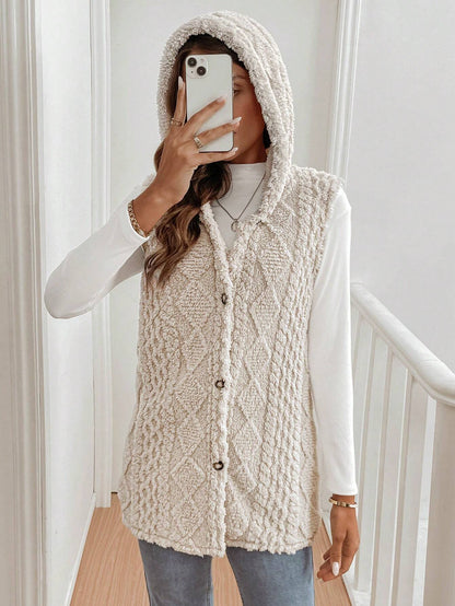 Autumn Winter Women Double Sided Plush Casual Hooded Cardigan Vest