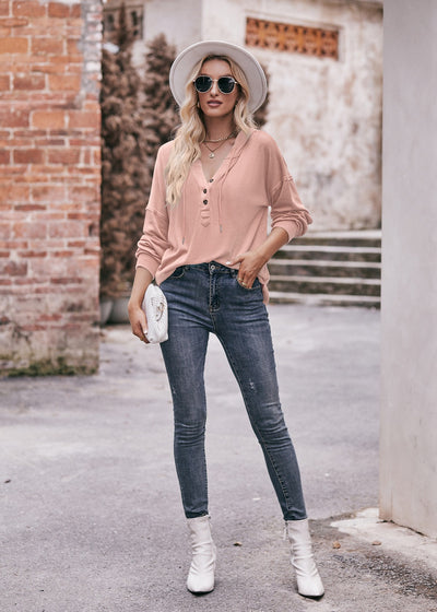 Women Clothing Autumn Winter Casual Loose Solid Color Hoodie Sweatshirt