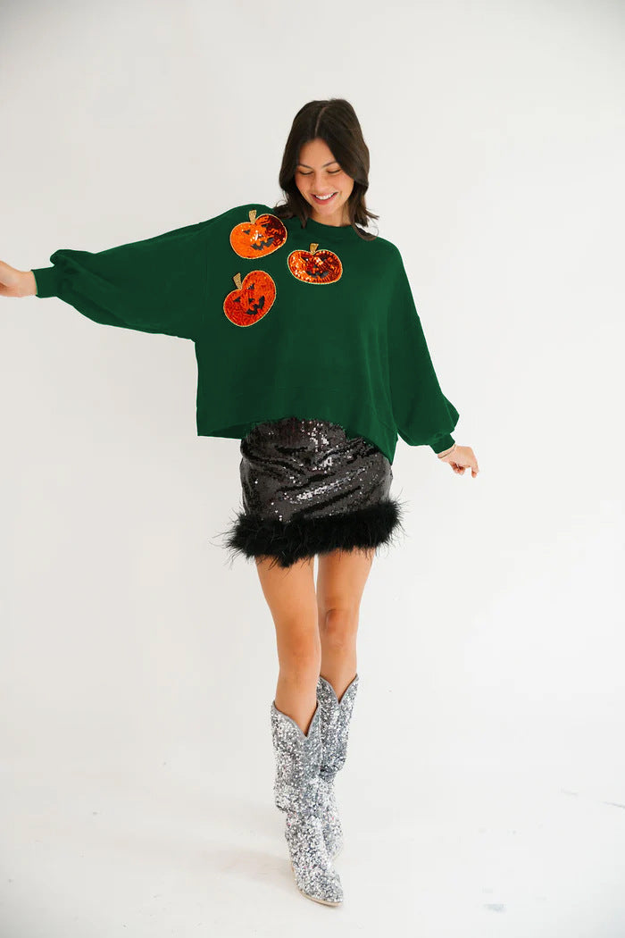 Autumn Winter Women Halloween Pumpkin Sequined Sweater Loose Casual Top Women