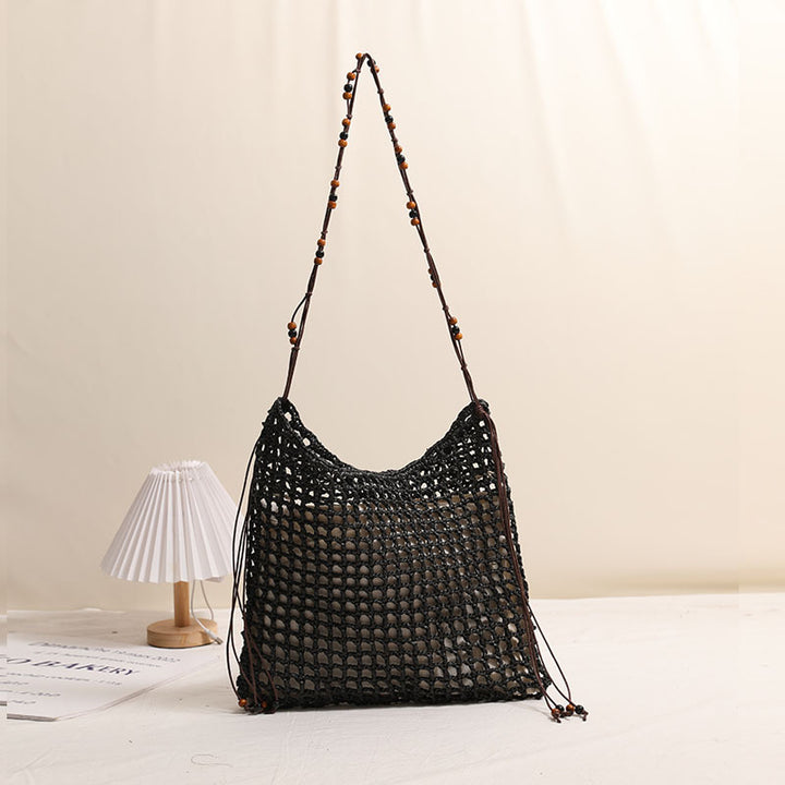 Summer Straw Woven Bag With Lace Up Pattern Suitable For Women Beach Vacation Beach Bag - GLAMWEARS