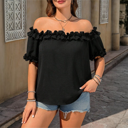 Plus Size Women Summer Sexy off Shoulder T shirt Tube Top Wooden Ear off Shoulder Top