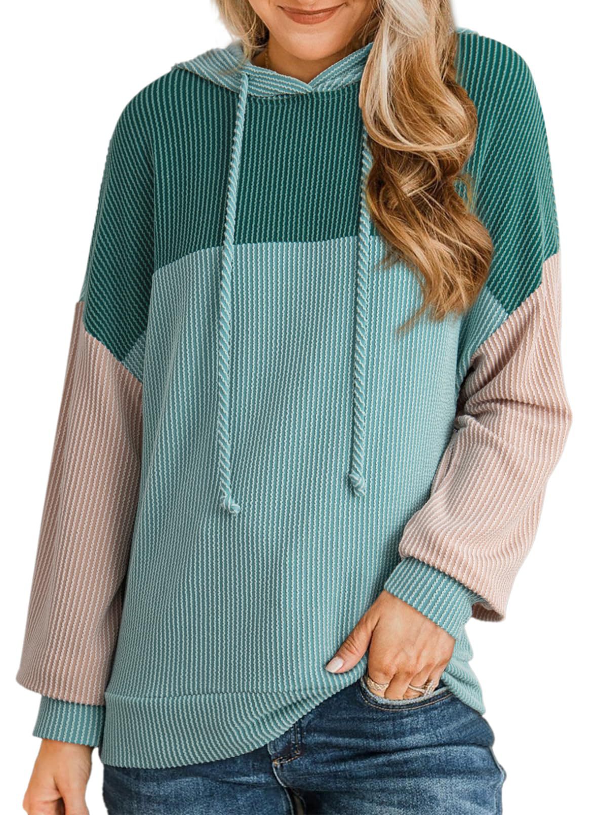 Autumn Winter Twist Strip Color Matching Long Sleeve Hoodie Loose Sweater