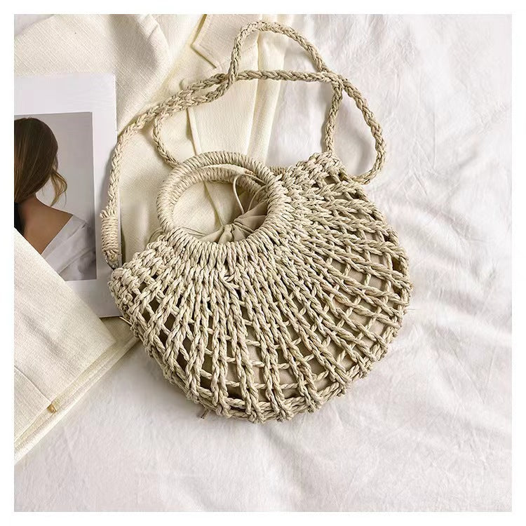 Simple Semicircle Hollow Out Cutout Straw Bag Crossbody Straw Bag Woven Bag Vacation Beach Bag Women Bag - GLAMWEARS