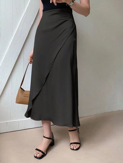 Popular Satin Satin Skirt Mid Length Artificial Silk Skirt