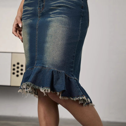 Sexy Women High Elastic Fishtail Skirt Slimming Sheath High Waist Retro Denim Skirt