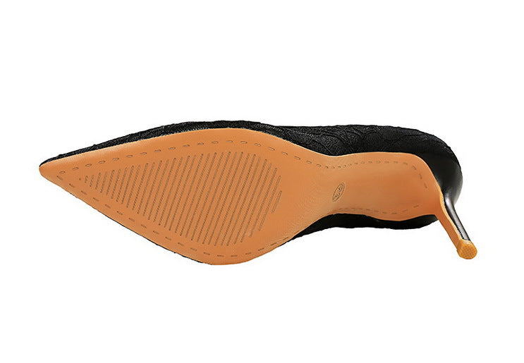 Sexy Lace High Heeled Shoes Shallow Mouth Pointed Toe Skinny Night Club Mesh Stiletto High Heel Shoes - GLAMWEARS