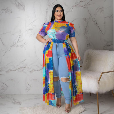 plus Size Women Nightclub Uniforms Oversleeves Mesh Hollow Out Cutout Dress Top