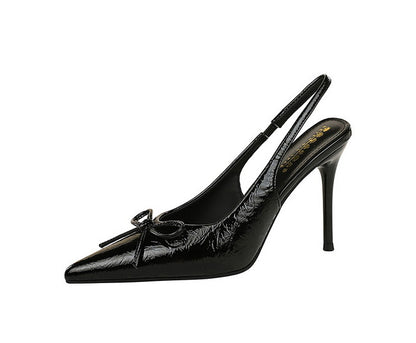 Cocktail Closed Toe Back Empty Low Cut Pointed Toe Stilettos Pumps Women Bow Back Strap High Heel Women Shoes