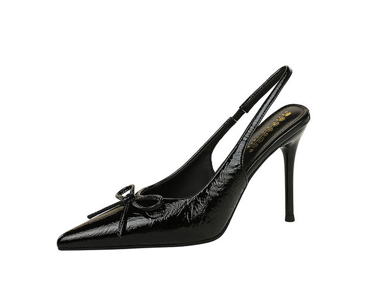 Cocktail Closed Toe Back Empty Low Cut Pointed Toe Stilettos Pumps Women Bow Back Strap High Heel Women Shoes - GLAMWEARS