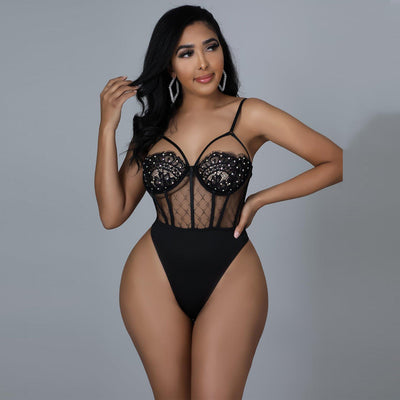 Rhinestone Lace Long Sleeve Two Piece Suit Nightclub Uniforms