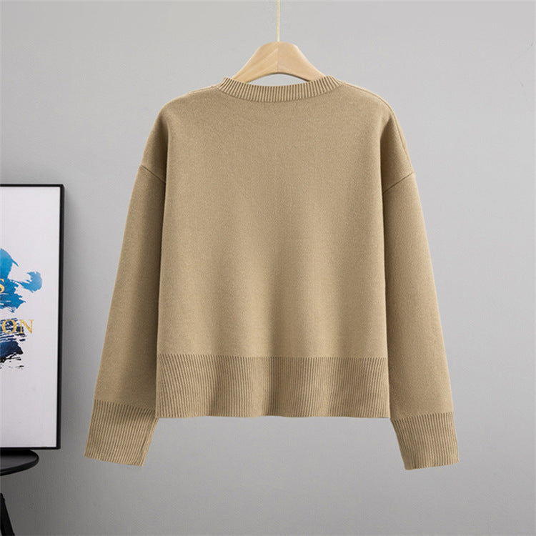 Solid Color Sweet Pullover Sweater